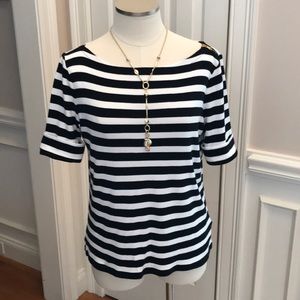 Lauren by Ralph Lauren B&W Striped Top - Sz L
